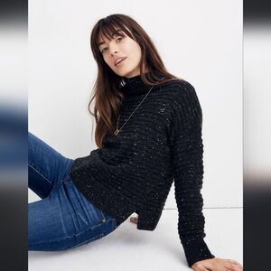 Madewell Donegal Belmont Mockneck Black Wool Blend Sweater Womens Small K5426